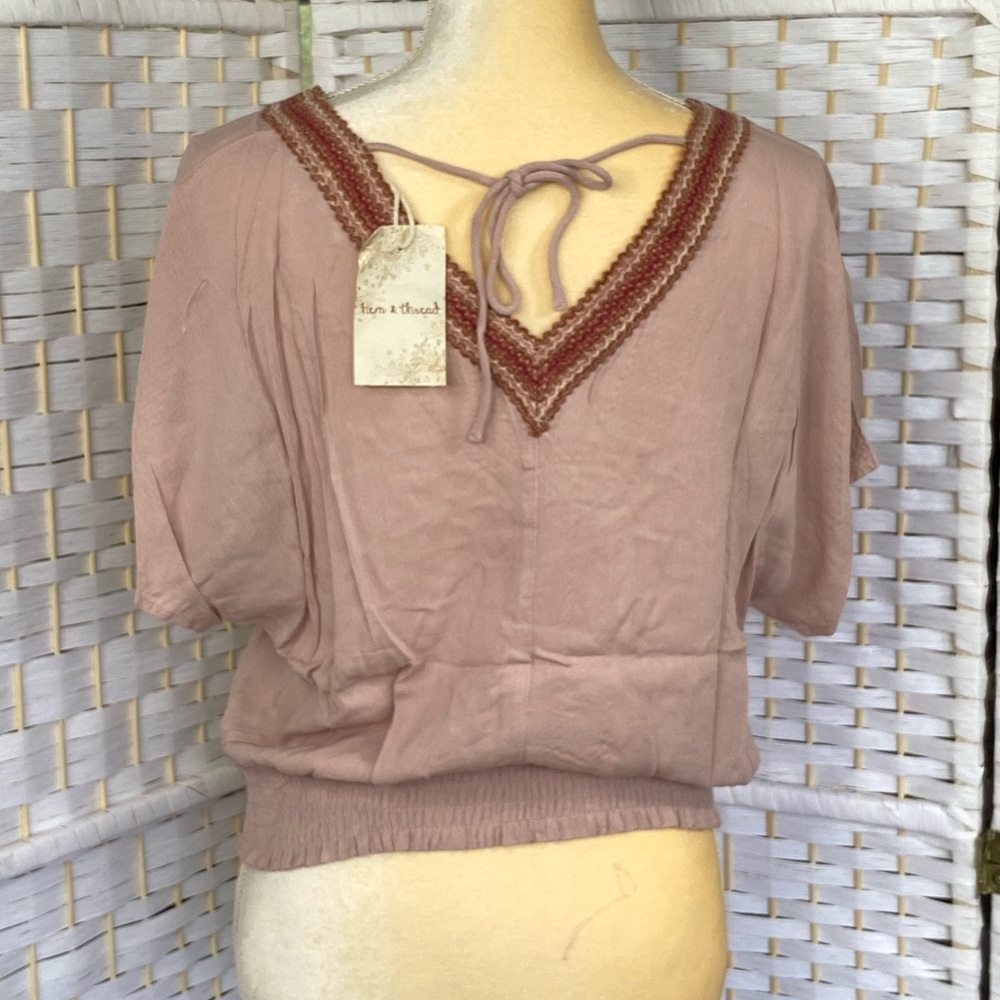 NWT Hem & Thread Meryl Zig Zag Trimmed Kimono Sleeve Top Bohemian Style Blouse - Picture 13 of 15